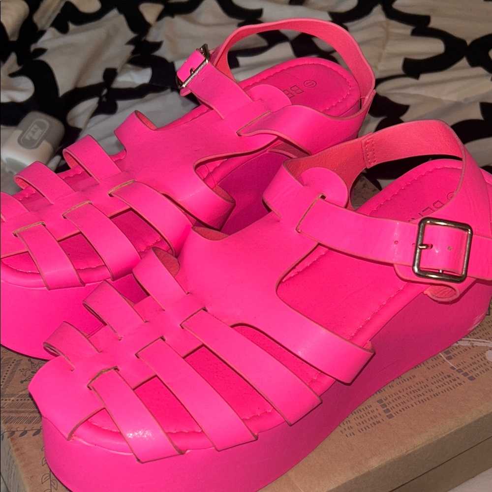 Neon Pink Platform Sandals